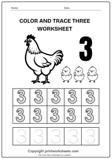 Number Tracing Worksheets Worksheet - Preschool Color and Trace Number 3 Worksheets (Free PDF) | Free Printable