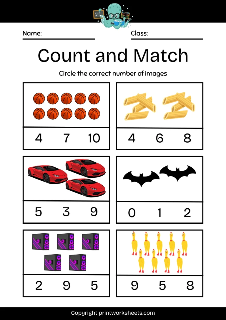 Kindergarten numbers 1-10 counting worksheets