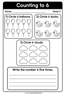 Counting Worksheets Worksheet - Counting to 6 – Gentle Practice with Balloons, Ducks & Clouds | Free Printable