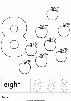 Number Recognition Worksheets Worksheet - Kindergarten Counting to 8 Worksheets (Apples & Number Tracing) | Free Printable