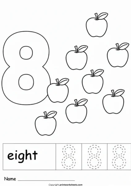 Kindergarten Counting to 8 Worksheets (Apples & Number Tracing)