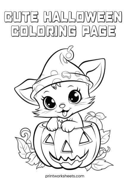 Cute Halloween Coloring Pages Printable – Adorable Cat in Pumpkin (Free PDF)