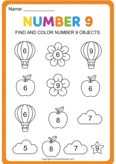 Number Recognition Worksheets Worksheet - Find and Color Number 9 Worksheet | Free Printable