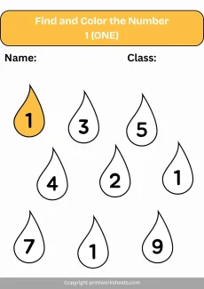 Number Recognition Worksheets Worksheet - Free Printable Find and Color the Number 1 Worksheet for Preschool & Kindergarten | Free Printable
