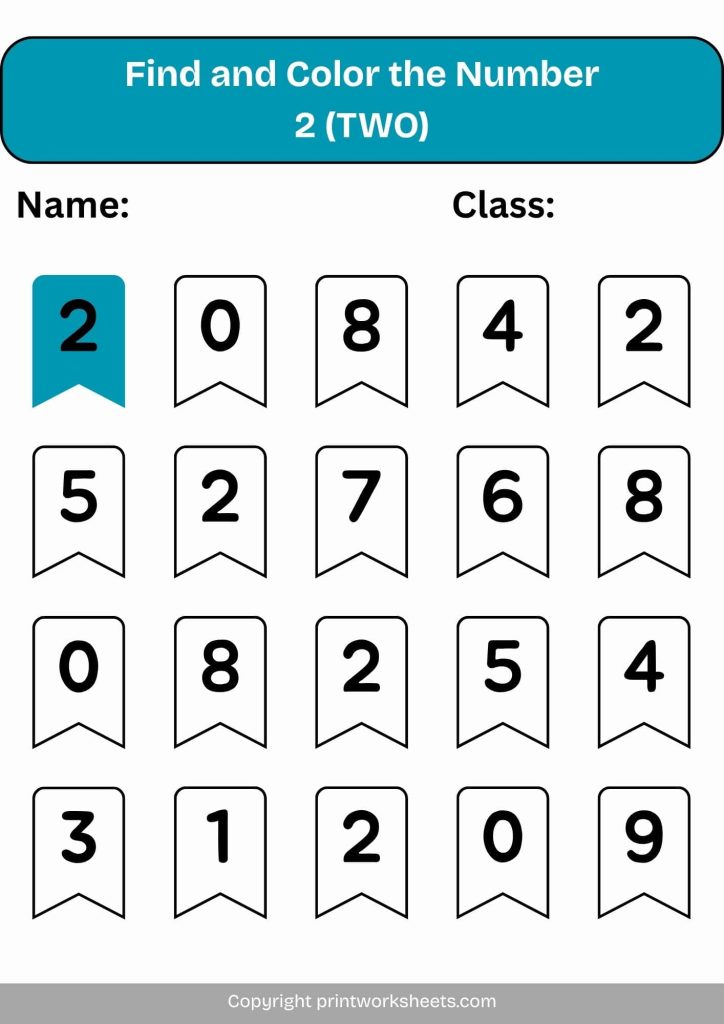 find and color the number 2 (two)-min Find and Color Number 2 Worksheet