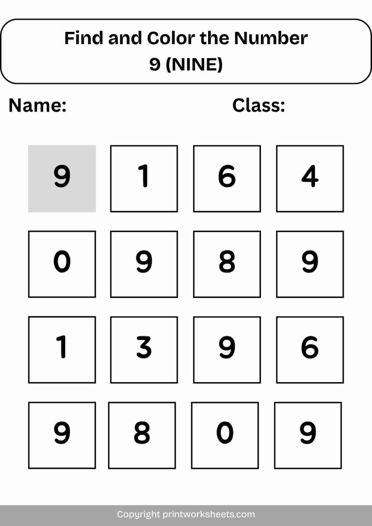 find and color the number 9 (nine)-min Find and color the Number 9