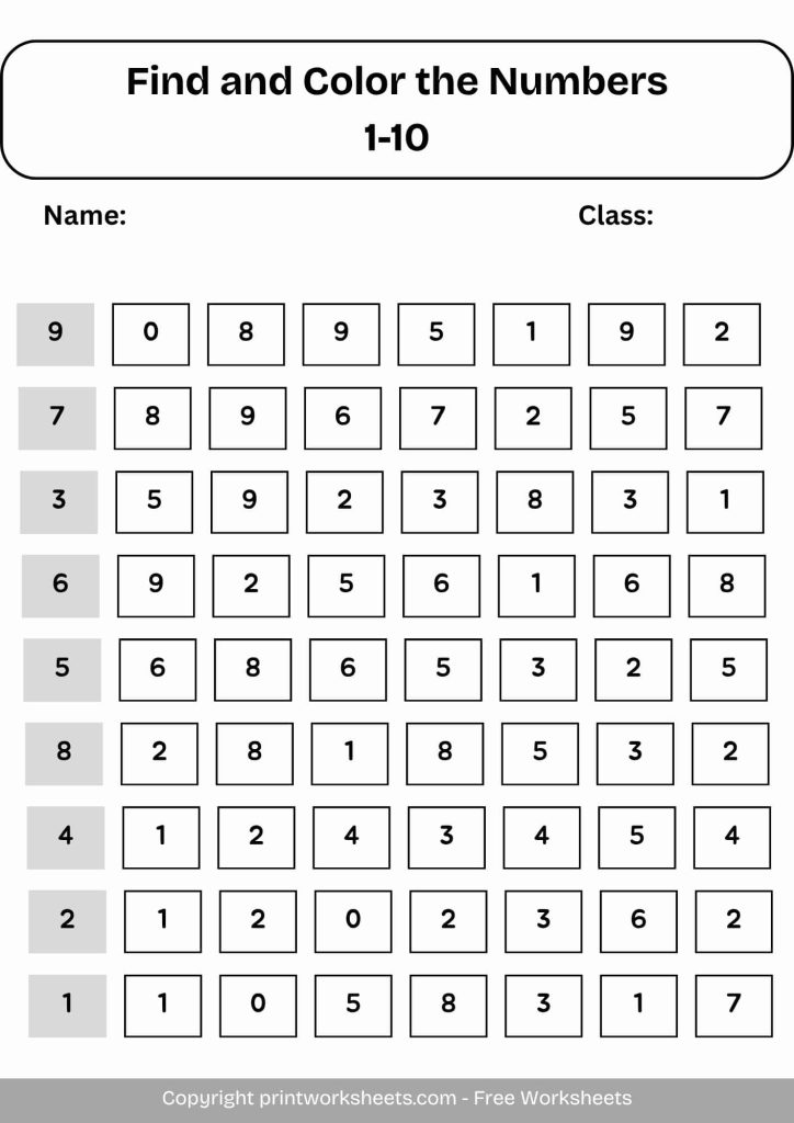 find and color the numbers 1-10-min Free Number Find Worksheets 1-10 | Printable PDF Find and Color