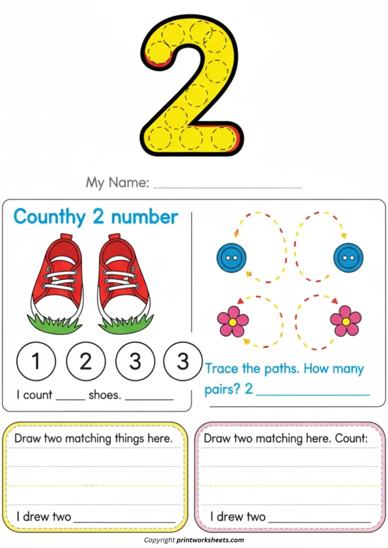 Free Number 2 Counting Worksheet for Kindergarten – Printable PDF Download Kindergarten number counting worksheet