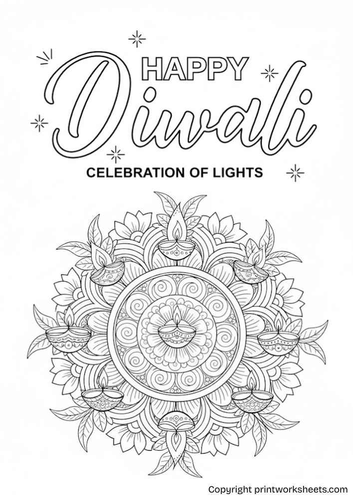 Download Diwali Coloring Pages – Happy Diwali Mandala Design (Free Printable) - Free Coloring Pages Worksheet Coloring Pages Worksheet - Diwali Coloring Pages – Happy Diwali Mandala Design (Free Printable) | Free Printable