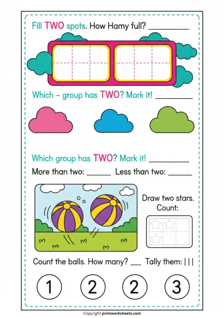 Kindergarten number 2 counting worksheet