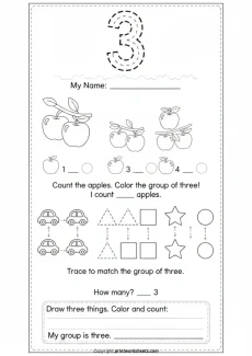 Counting Worksheets Worksheet - Number 3 Counting and Tracing Worksheet for Kindergarten | Free Printable