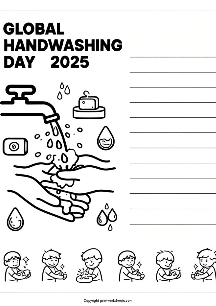 Download Global Handwashing Day 2025 Theme Coloring Page - Free Global Handwashing Day Worksheet Global Handwashing Day Worksheet - Global Handwashing Day 2025 Theme Coloring Page | Free Printable