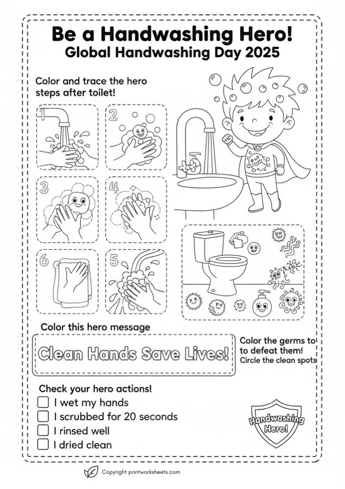 Download Global Handwashing Day Activities in School PDF - Free Global Handwashing Day Worksheet Global Handwashing Day Worksheet - Global Handwashing Day Activities in School PDF | Free Printable