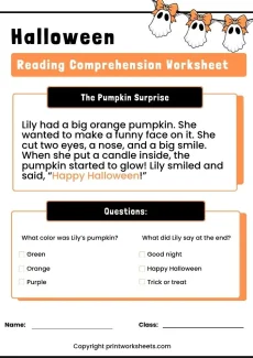 Reading Comprehension Worksheet - Halloween Reading Comprehension Worksheet – The Pumpkin Surprise (Free Printable) | Free Printable
