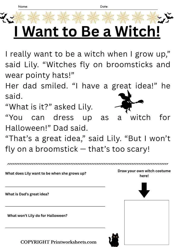 Reading Comprehension Worksheet - Halloween Reading Passage with Questions Grade 3 | Free Printable