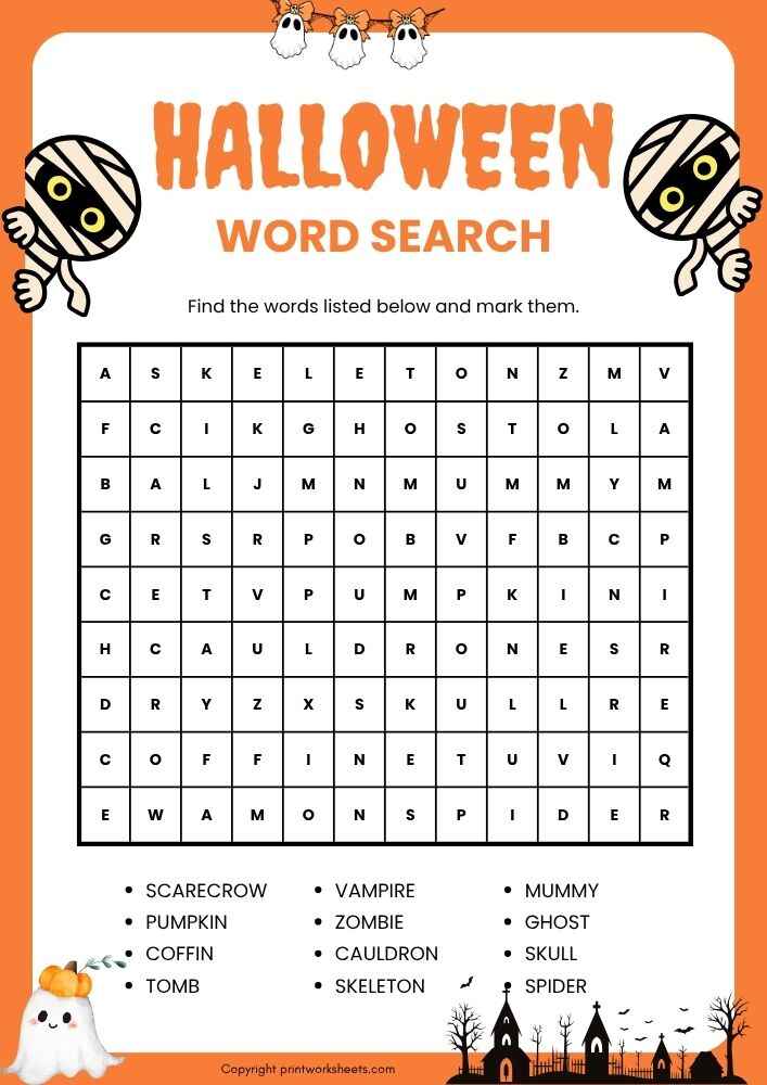 Download Free Halloween Word Search Puzzle for Kids - Free Halloween Worksheets Worksheet Halloween Worksheets Worksheet - Free Halloween Word Search Puzzle for Kids | Free Printable