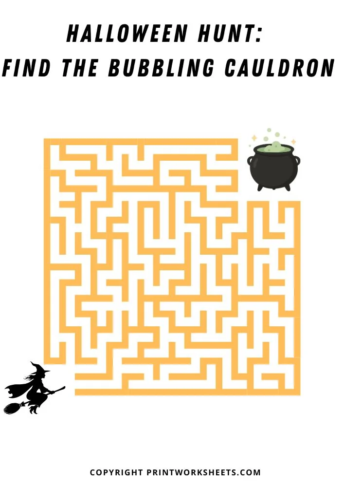 Games & Puzzles Worksheet - Halloween Maze Printable for Kids – Find the Bubbling Cauldron Activity | Free Printable