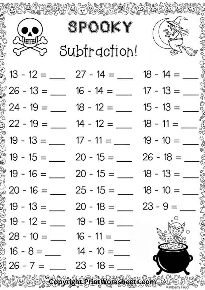 Download Halloween Subtraction 2nd Grade PDF – Spooky Sums for Second Graders - Free Halloween Worksheets Worksheet Halloween Worksheets Worksheet - Halloween Subtraction 2nd Grade PDF – Spooky Sums for Second Graders | Free Printable