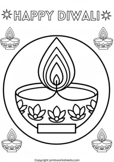 Coloring Pages Worksheet - Simple Diya Coloring Page for Kids (Free PDF) | Free Printable
