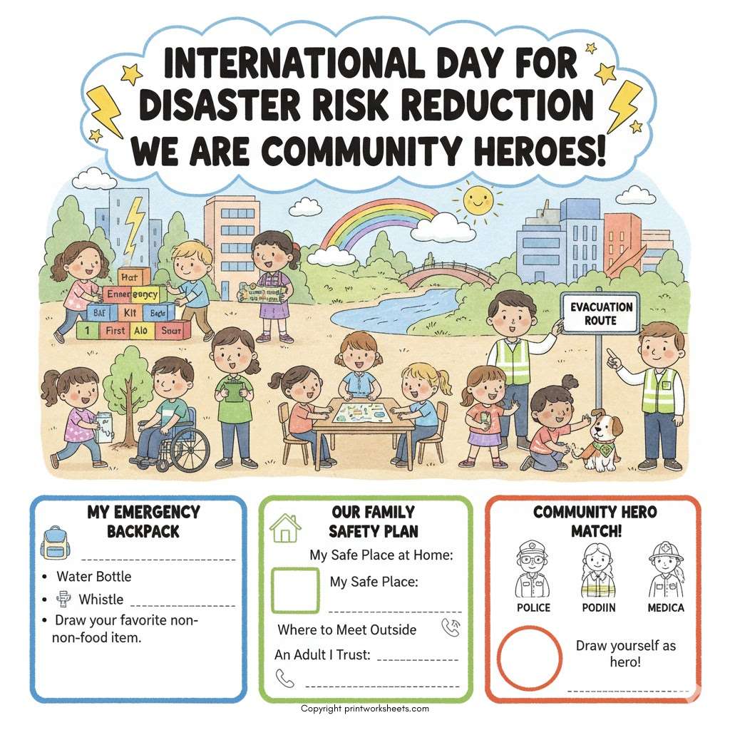 Download International Day for Disaster Risk Reduction Community Heroes Worksheet - Free Special Days Worksheets Worksheet Special Days Worksheets Worksheet - International Day for Disaster Risk Reduction Community Heroes Worksheet | Free Printable