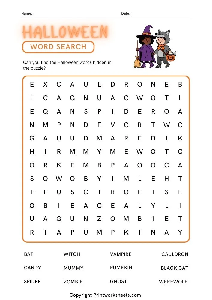 Games & Puzzles Worksheet - Kindergarten Halloween word search free PDF – Free Printable PDF for Early Readers | Free Printable