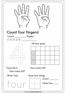 Number Recognition Worksheets Worksheet - Kindergarten Number 4 Worksheet Practice | Free Printable