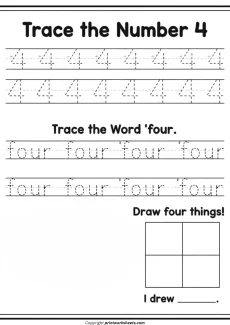 Counting Worksheets Worksheet - Kindergarten Number 4 Worksheets (Writing & Counting Practice) | Free Printable