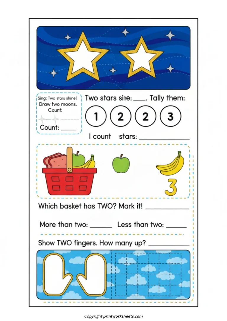 Kindergarten number two counting worksheet