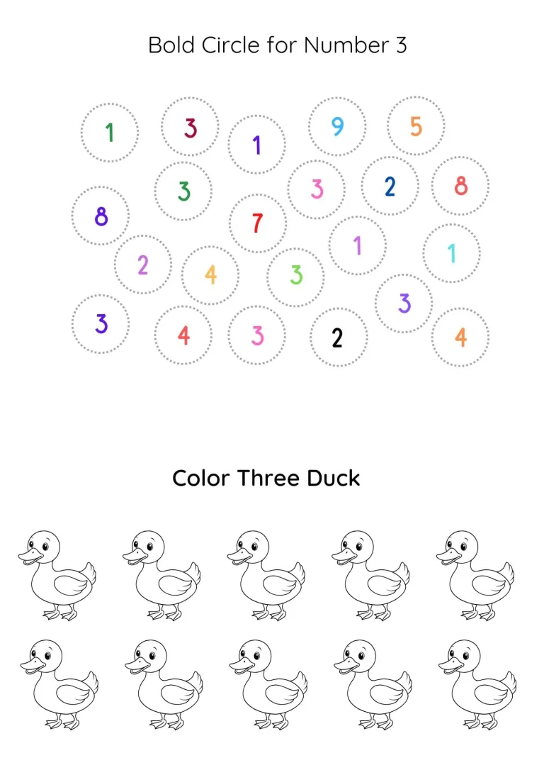 learn number 3 worksheet for kindergarten