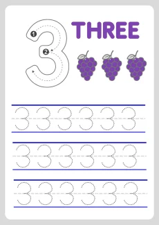 Number Tracing Worksheets Worksheet - Number 3 (Three) Number Counting and Tracing Worksheet | Free Printable