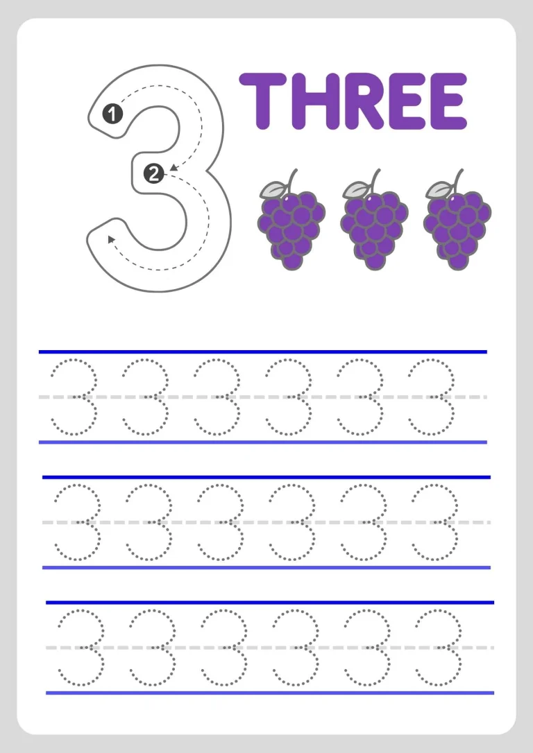 Kindergarten number three worksheet