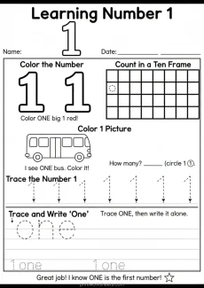 Number Recognition Worksheets Worksheet - Learning Number One Worksheet For Kindergarten | Free Printable