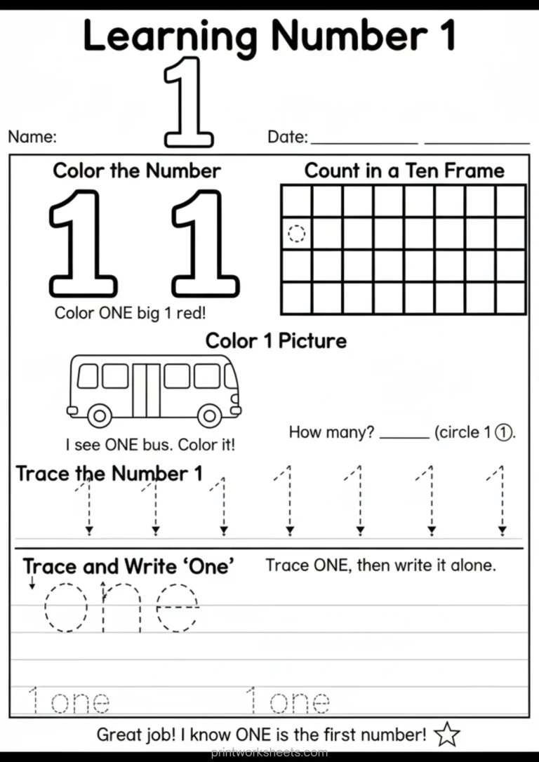 learning number one worksheet