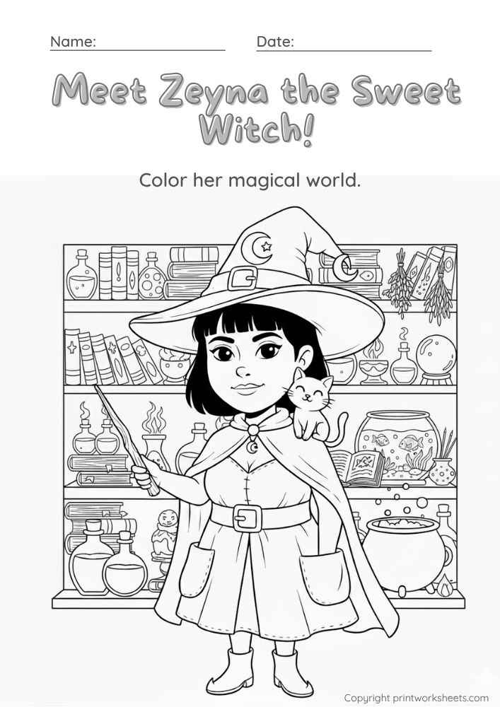 Download Witch Coloring Page – Meet Zeyna the Sweet Witch! (Free Printable) - Free Coloring Pages Worksheet Coloring Pages Worksheet - Witch Coloring Page – Meet Zeyna the Sweet Witch! (Free Printable) | Free Printable
