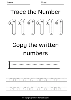 Number Tracing Worksheets Worksheet - Number 1 Worksheet for Preschool– Trace, Color & Learn (Free Printable PDF) | Free Printable
