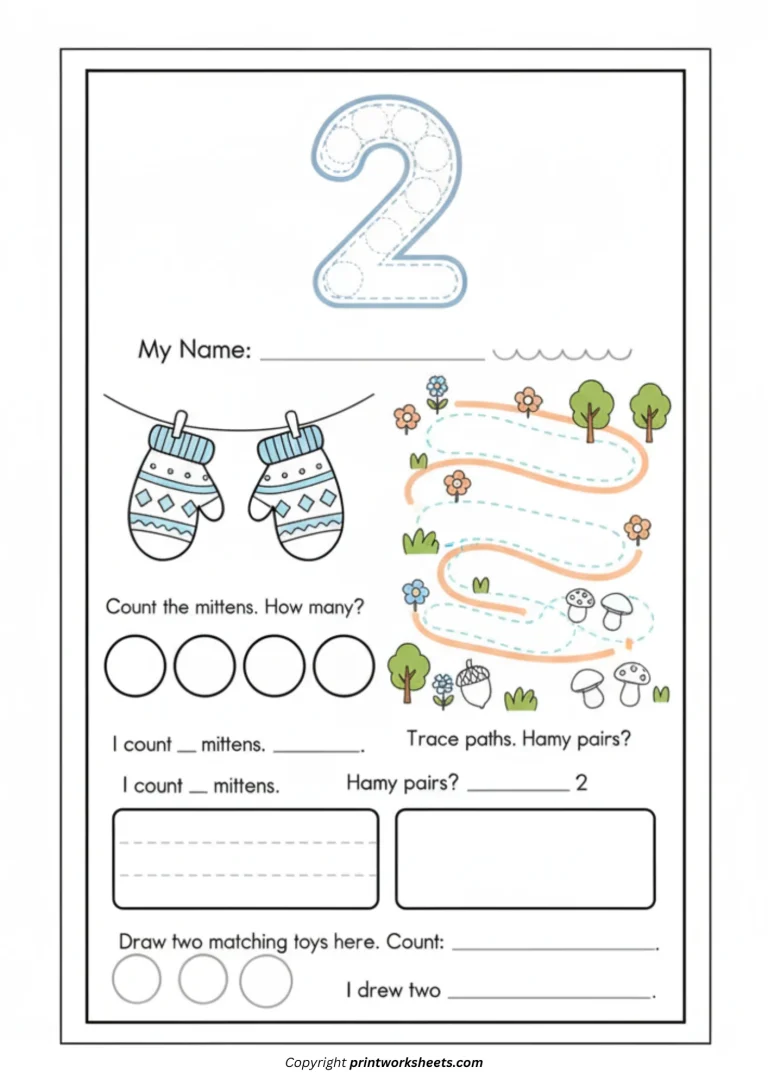 Kindergarten number two worksheet