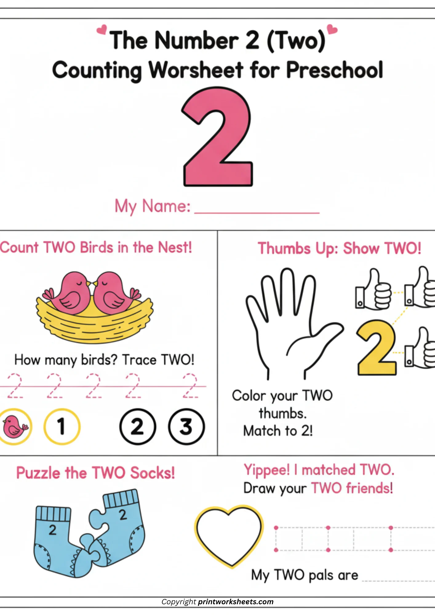 Counting Worksheets Worksheet - Number 2 Worksheet for Preschool PDF Free Download | Free Printable