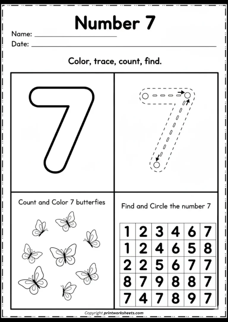 Number 7 Activities – Counting to 7 for Kindergarten Worksheet Kindergarten number seven activities