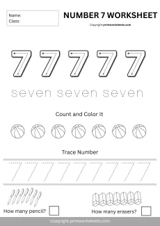 Number Recognition Worksheets Worksheet - Number 7 Worksheet for Kindergarten Free Printable | Free Printable