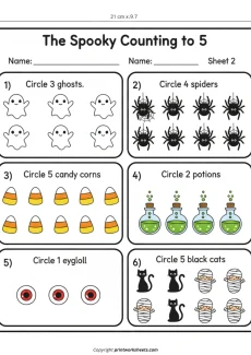 Counting Worksheets Worksheet - Spooky Counting to 5 – Halloween Math for Kindergarten | Free Printable