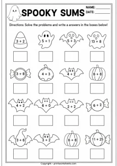 Addition Worksheets Worksheet - Free Halloween Math Worksheets 1st Grade – Spooky Sums with Ghosts & Pumpkins | Free Printable