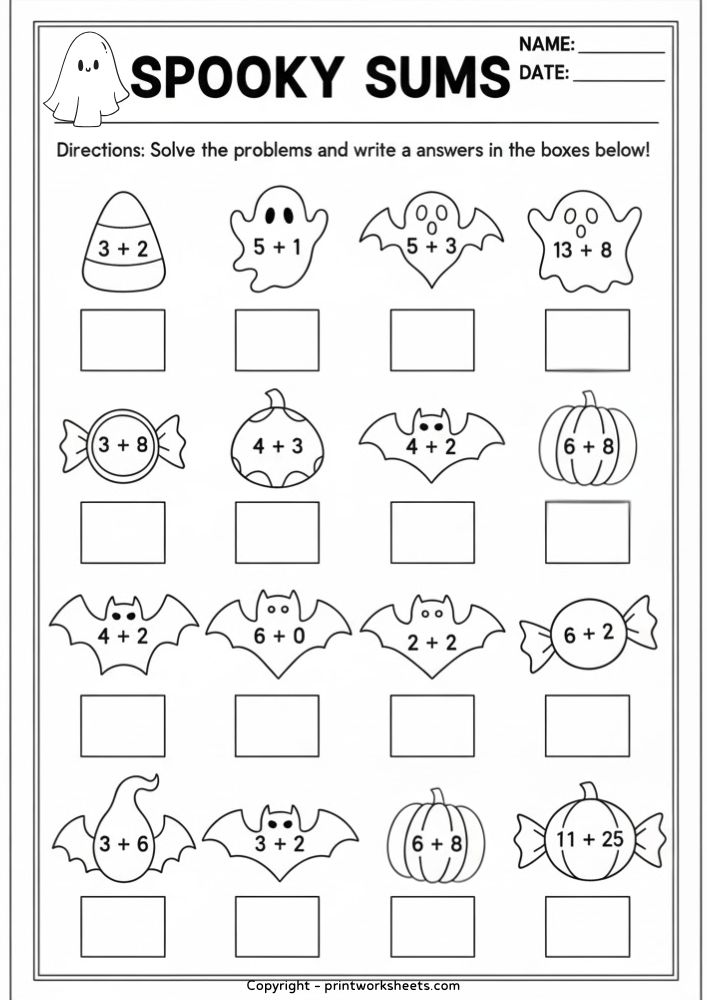 Download Free Halloween Math Worksheets 1st Grade – Spooky Sums with Ghosts & Pumpkins - Free Addition Worksheets Worksheet Addition Worksheets Worksheet - Free Halloween Math Worksheets 1st Grade – Spooky Sums with Ghosts & Pumpkins | Free Printable