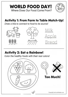 World Food Day Worksheet - Free World Food Day Food Sources Worksheet for Kids | Free Printable