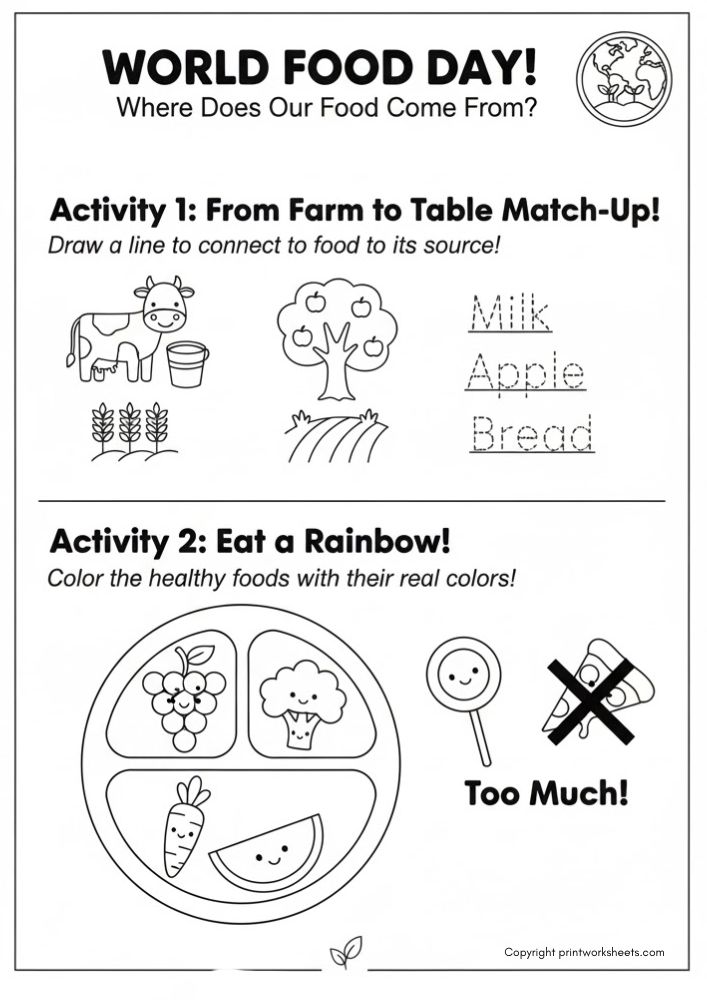 Download Free World Food Day Food Sources Worksheet for Kids - Free World Food Day Worksheets Worksheet World Food Day Worksheets Worksheet - Free World Food Day Food Sources Worksheet for Kids | Free Printable