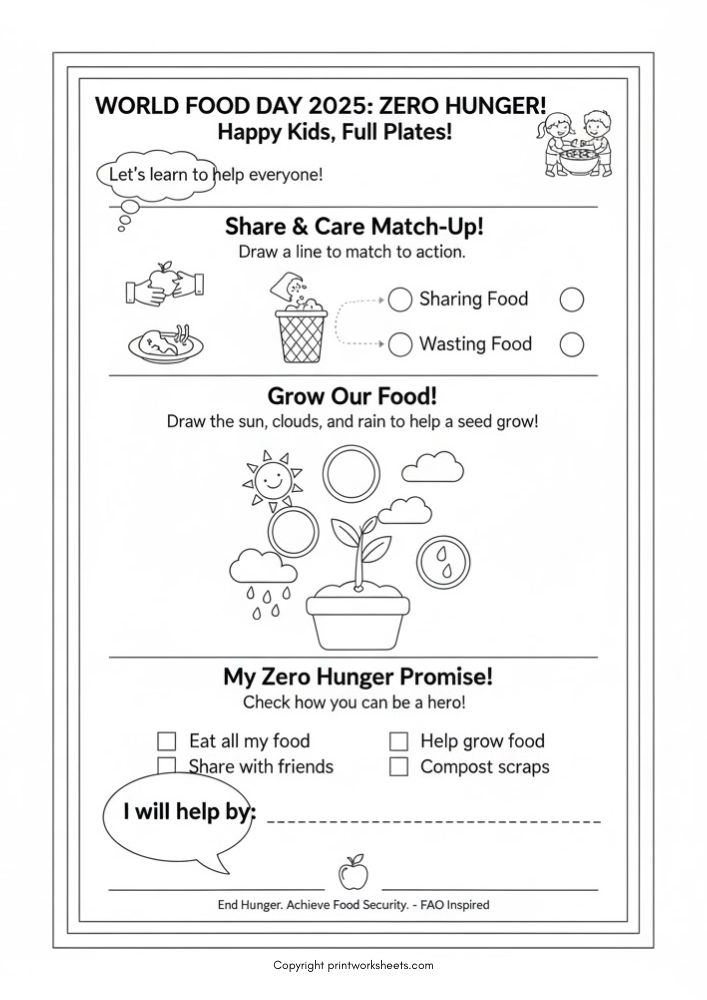Download Free Zero Hunger Worksheet for World Food Day - Free World Food Day Worksheets Worksheet World Food Day Worksheets Worksheet - Free Zero Hunger Worksheet for World Food Day | Free Printable