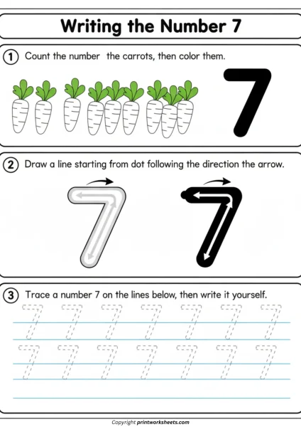 Preschool Writing the Number 7 Worksheets (Counting Practice)