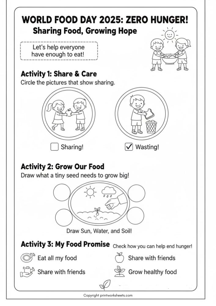 Download Free Zero Hunger World Food Day Worksheet for Kids - Free World Food Day Worksheets Worksheet World Food Day Worksheets Worksheet - Free Zero Hunger World Food Day Worksheet for Kids | Free Printable