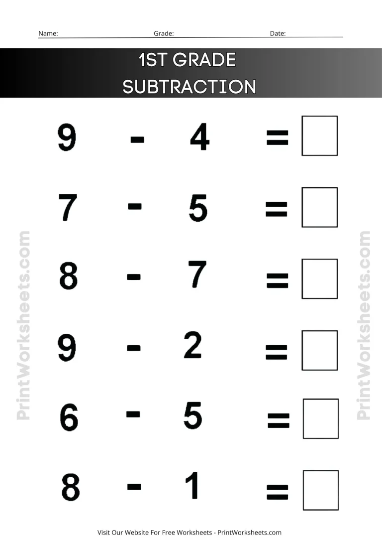 1st grade subtraction worksheet