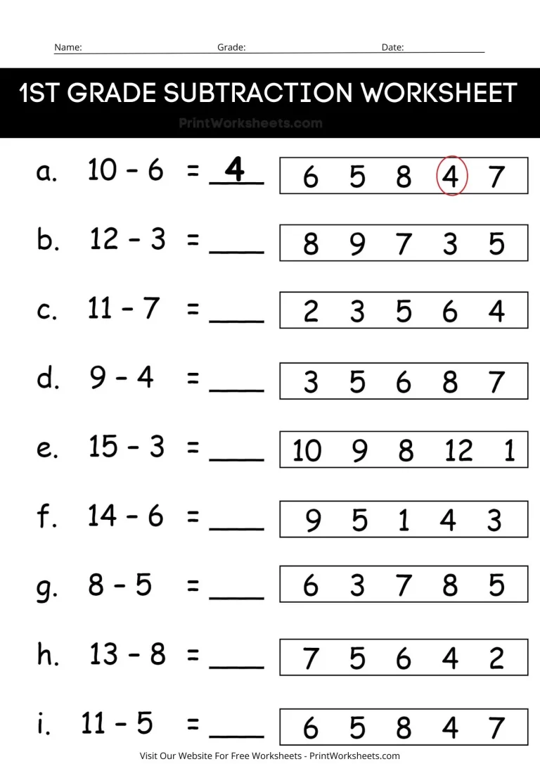 1st grade subtraction multiple choice