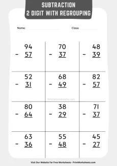 Subtraction Worksheets Worksheet - Double Digit Subtraction Regrouping Worksheet with Regrouping (Free PDF) | Free Printable